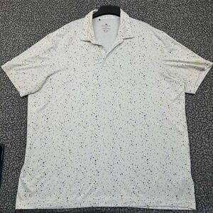 Adidas Golf Polo Shirt Men XXL White Flag Print Short Sleeve Collared 2XL